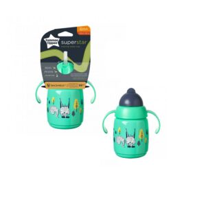 Tommee Tippee SuperStar Training Straw Cup kõrre ja käepidemetega 6+kuud 300ml roheline loomakestega
