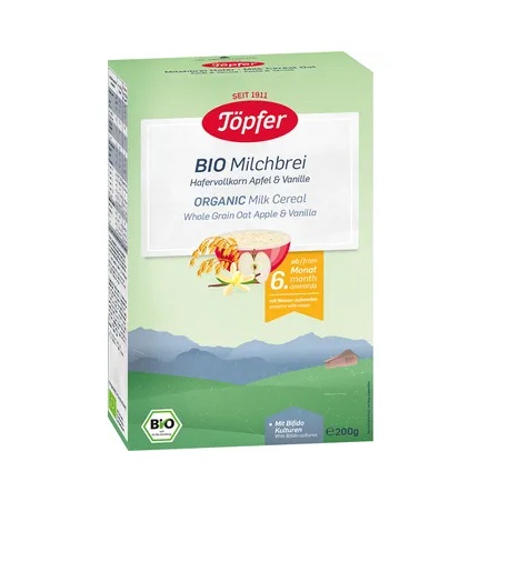 Töpfer Kaerahelbe-piimapuder õuna ja vanilliga imikutele alates 6. elukuust, ökoloogiline