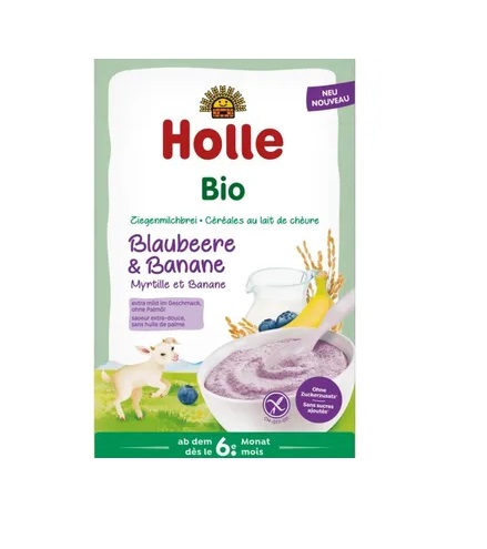 HOLLE Orgaaniline kitsepiimapuder mustikate ja banaanidega imikutele alates 6. elukuust 200g
