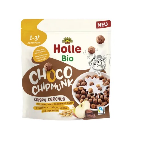 Holle CHOCO CHIPMUNK Krõbe kuiv hommikusöök kakaoga, mahe 125g 1-3+aastasele