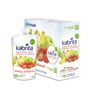 Püree Kabrita kitsepiim, banaanid,maasikad ja õunad alates 6+kuust 3x100g(1tuub-3,36eur)