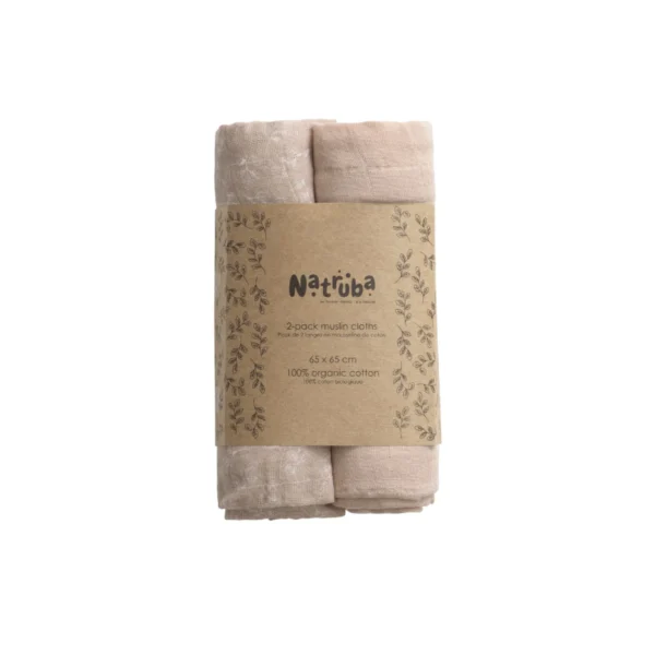 NATRUBA ülipehmed orgaanilisest puuvillast muslintekid 2 tk pakis toon Powder, 65*65 cm
