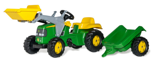 Pedaalidega traktor John Deere kopa ja järelkäruga