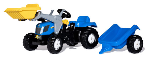 Pedaalidega traktor New Holland kopa ja järelkäruga