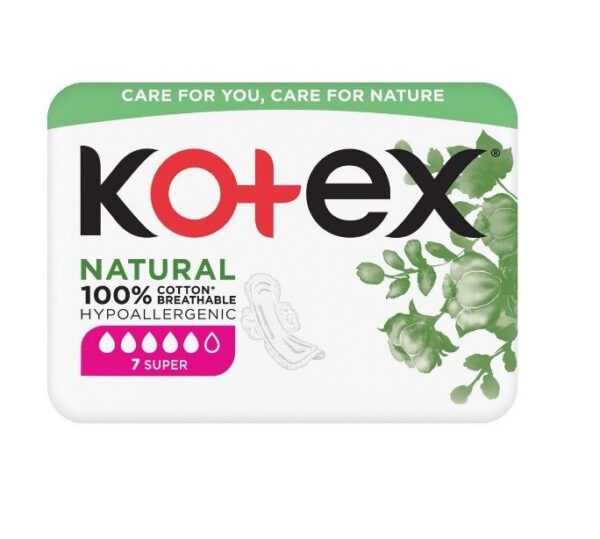 Kotex hügieeniside Natural 100% Cotton Super 7tk