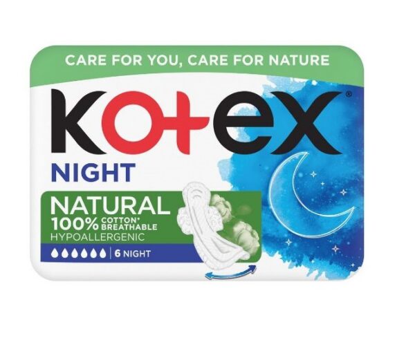 Kotex hügieeniside Natural 100% Cotton Night 6tk