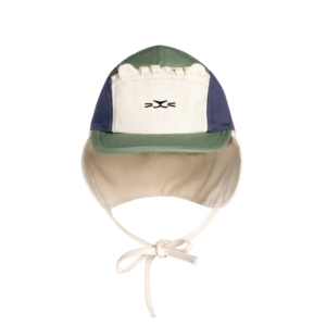 KIETLA Camper Hat UPF50 orgaanilisest puuvillast päikesekaitsega müts NATURAL-NAVY- GREEN, 0-2 aastat