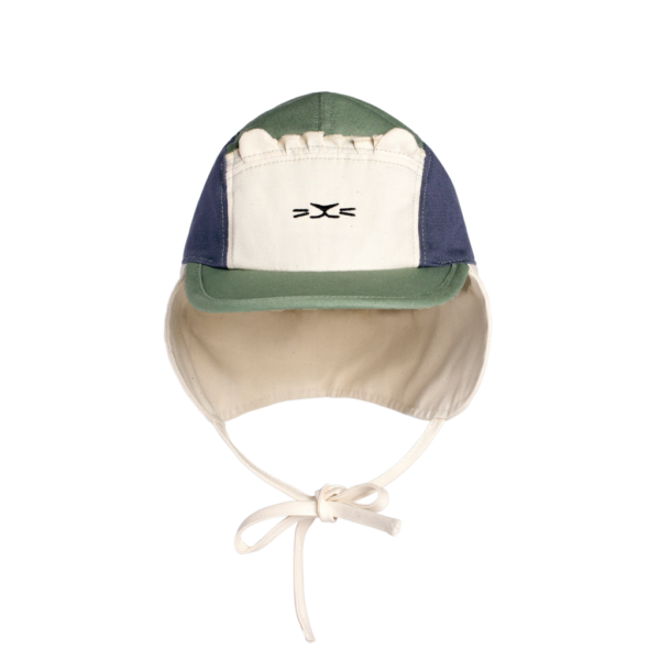 KIETLA Camper Hat UPF50 orgaanilisest puuvillast päikesekaitsega müts NATURAL-NAVY- GREEN, 2-6 aastat