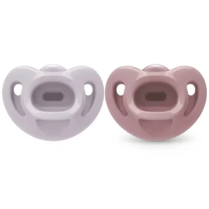NUK First Choice pehme roosa/lilla täissilikoonist/närimislutt suurus 0-6 kuud 2tk
