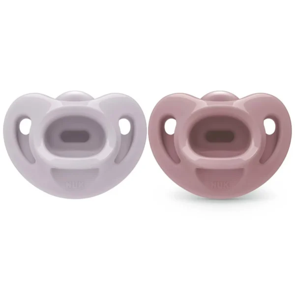 NUK First Choice pehme roosa/lilla täissilikoonist/närimislutt suurus 0-6 kuud 2tk
