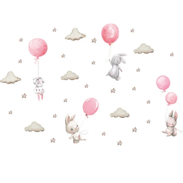 SIPO Lastetoa seinakleebised, roosa Bunny balloons