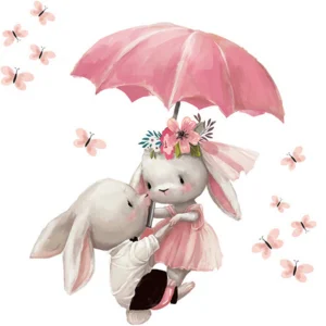 SIPO Lastetoa seinakleebised, Bunnies with umbrella