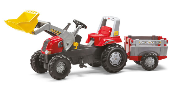 Pedaalidega traktor Rolly Junior kopa ja järelkäruga