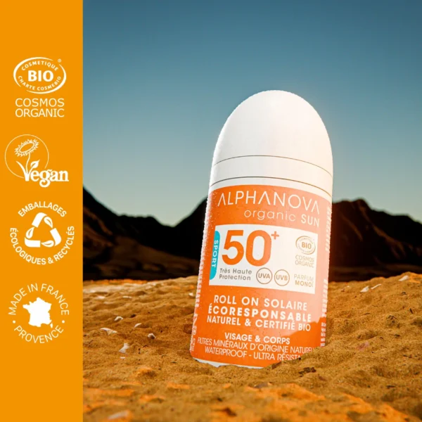 ALPHANOVA Organic Sun päikesekaitse roll-on sport näole ja kehale SPF50+, 50g
