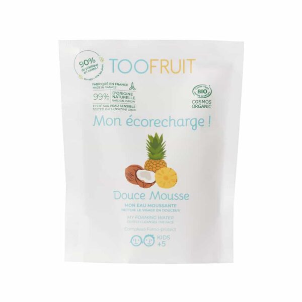 TOOFRUIT Douce Mousse orgaaniline seebivaba näopesuvaht lastele ananassi ja kookosega, TÄITEPAKEND 100 ml