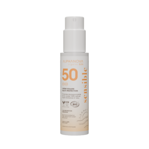 ALPHANOVA Organic Sun Sensitiv+ lõhnavaba orgaaniline päikesekaitsesprei SPF 50+ tundlikule ja reaktiivsele nahale, 100 g