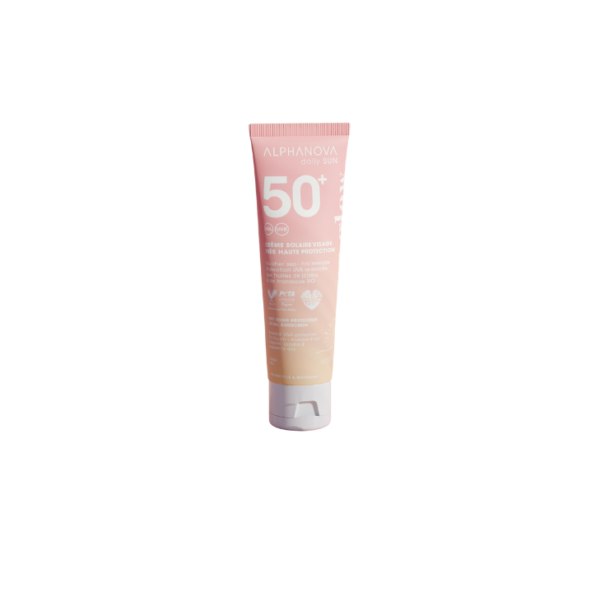 ALPHANOVA DAILY SUN orgaanilise vaarika- ja jojoba õliga pärlmutter sära andev päikesekreem näole SPF50+ Sun Glow, 50ml