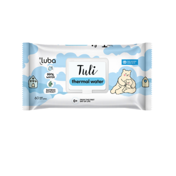 LUBA TULI THERMAL niisked salvrätikud sisaldavad 99% mitmekordselt filtreeritud vett, 60tk