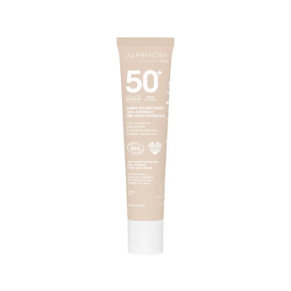 ALPHANOVA Organic Sun lõhnavaba tooniv päikesekreem hüaluroonhappega toon nude SPF50+, 40g