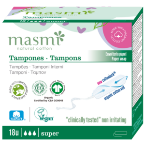 Masmi puuvillased tampoonid Super ilma aplikaatorita, 18 tk, ökoloogilised